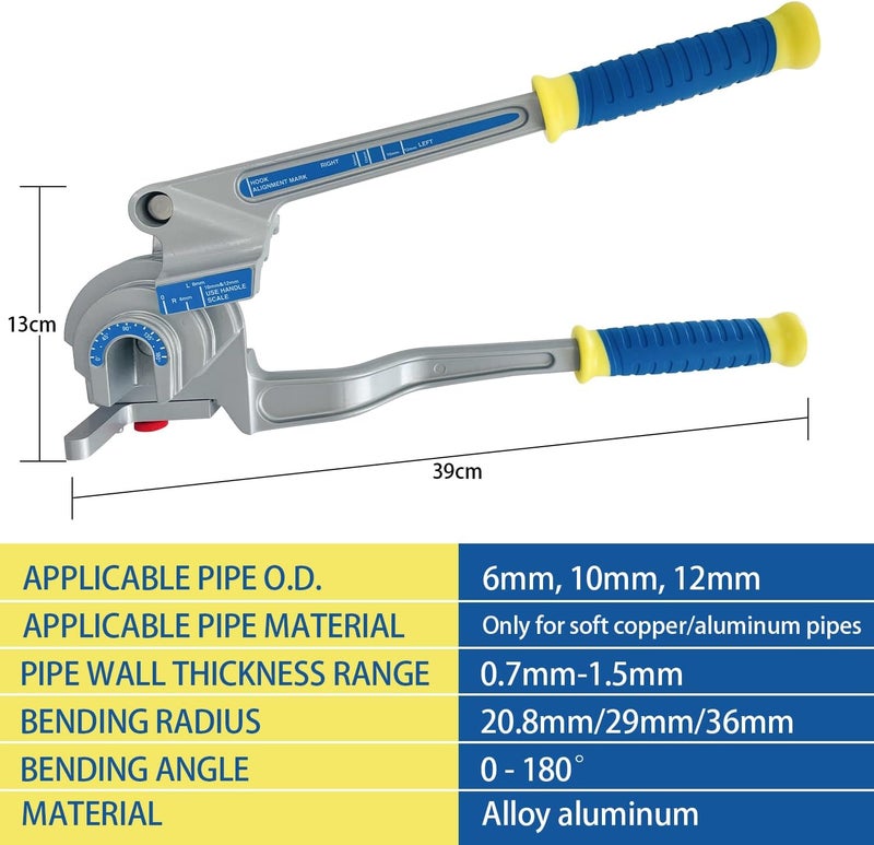 SUGOOE 3-in-1 Tubing Bender, 180° Tube Bender for 1/4", 3/8", 1/2" (6/10/12 mm) O.D. Suitable for Bending Copper, Brass and Aluminum pipes, Ideal for HVAC (6/10/12 mm) - Image 2